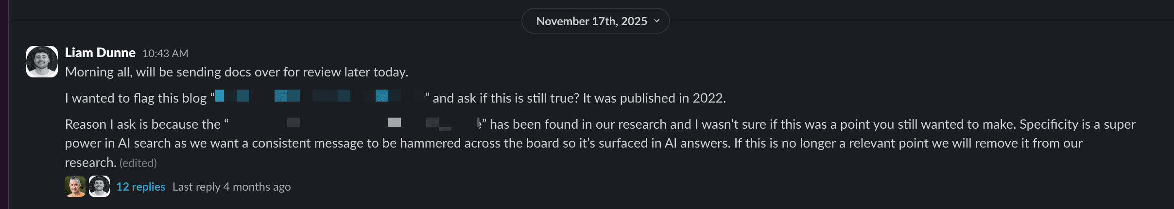 Consistency audit finding — legacy content conflicting with current positioning